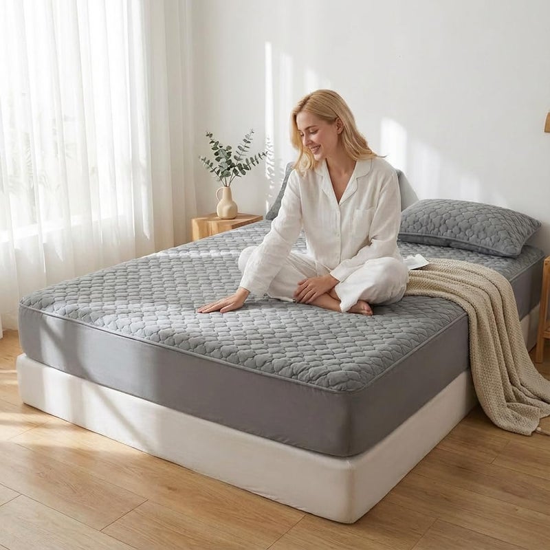Pangzi Solid Flannel Plush Bedding Fitted Sheet,Velvety Soft Heavyweight Non-Slip Protective Cover for Bed Mattress (Twin, Gray) - Image 5